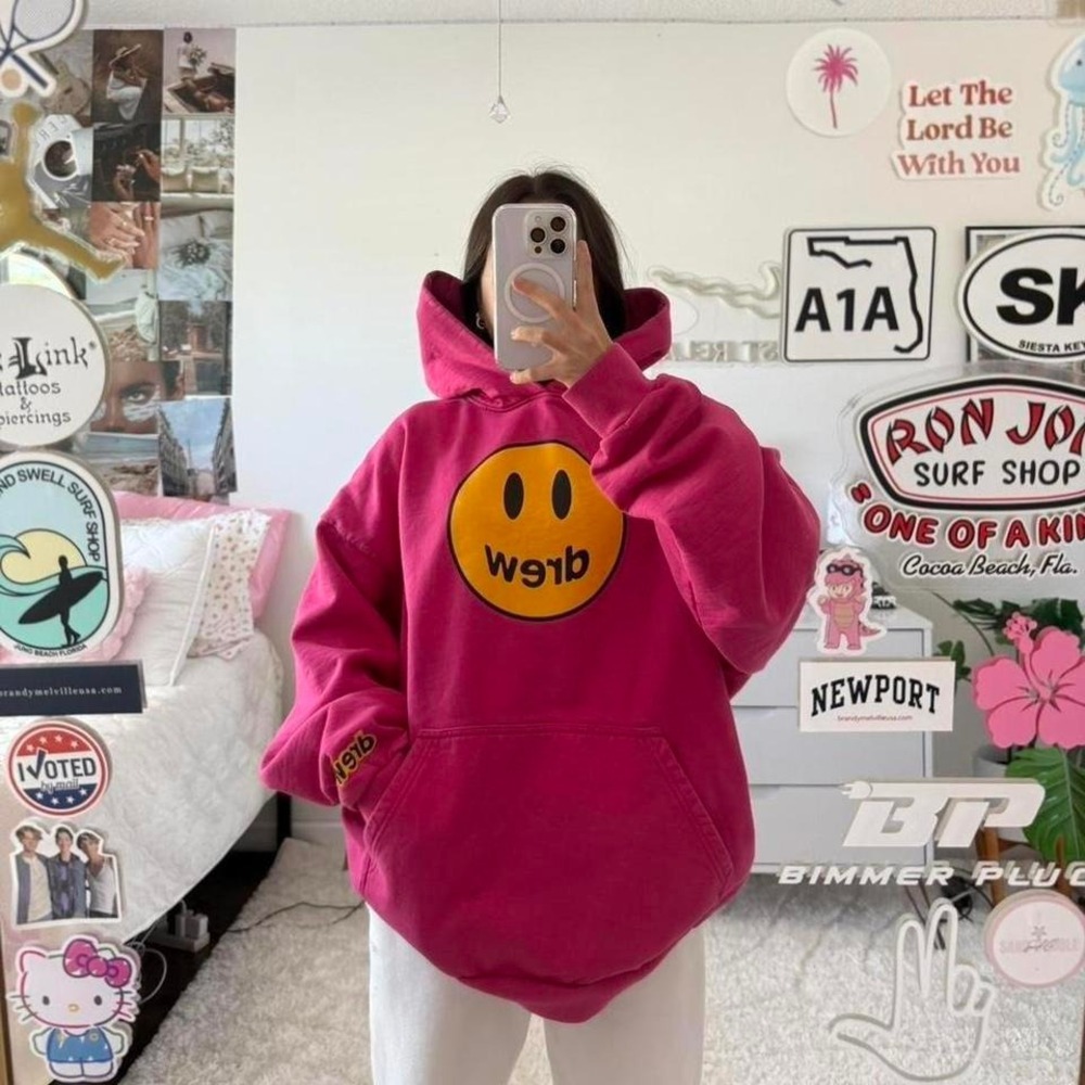hot pink drew house‎ smiley face hoodie